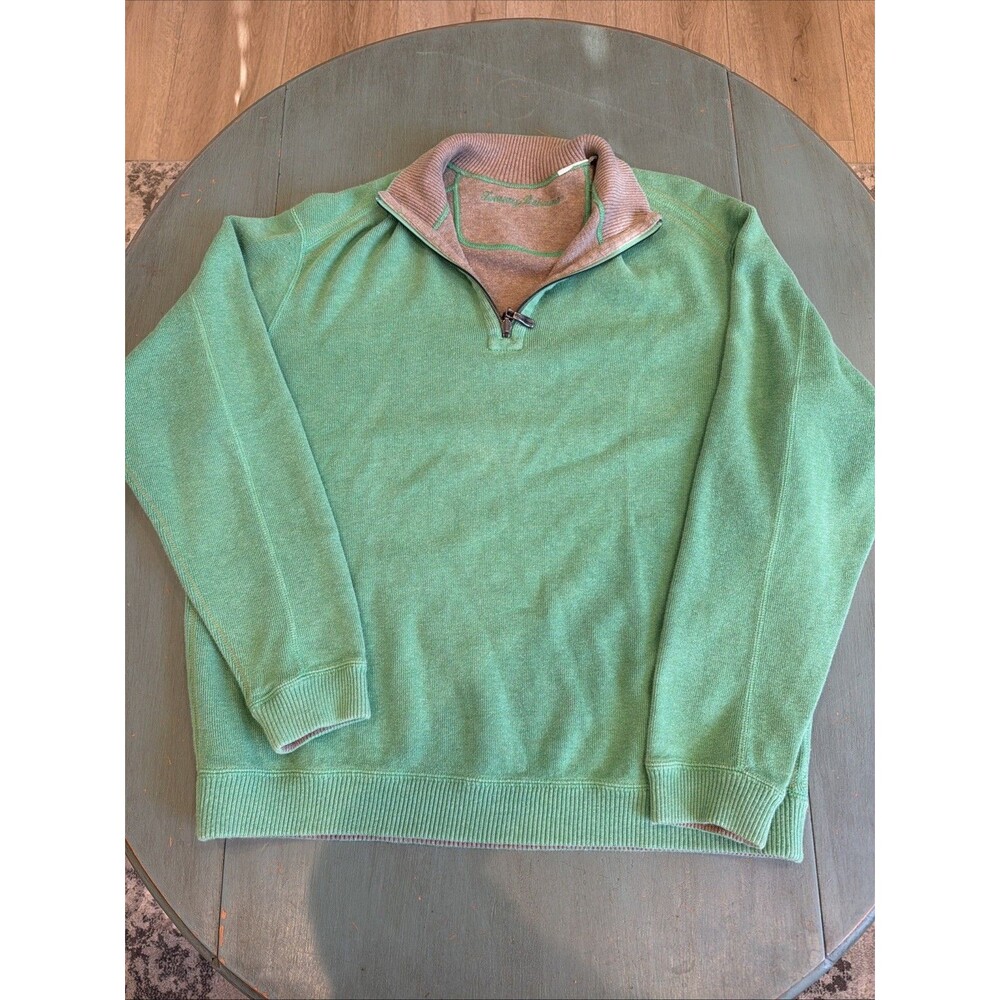 Tommy Bahama Flip Side Half Zip Pullover Sweater Mens Large Green Contrast L‎